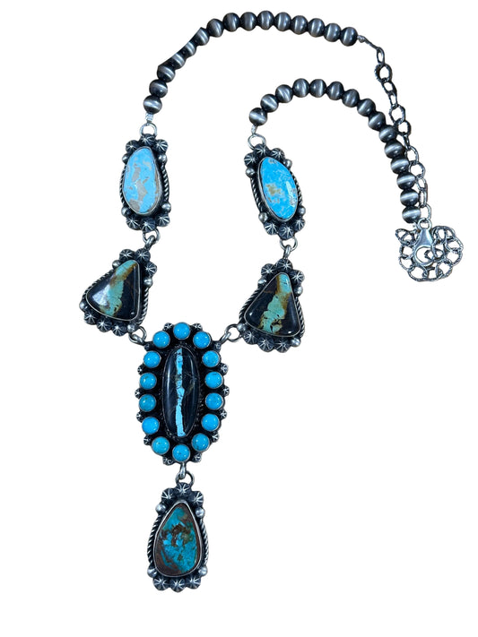 Black Jack And Kingman Turquoise Cluster Lariat Necklace