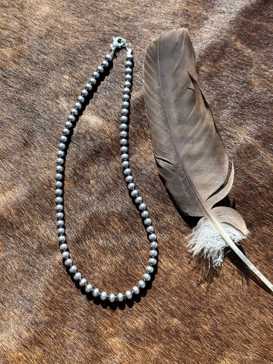 20" 6MM Silver Pearl Necklace