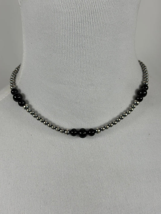 4-8mm Sterling Silver and Black Onyx Necklace