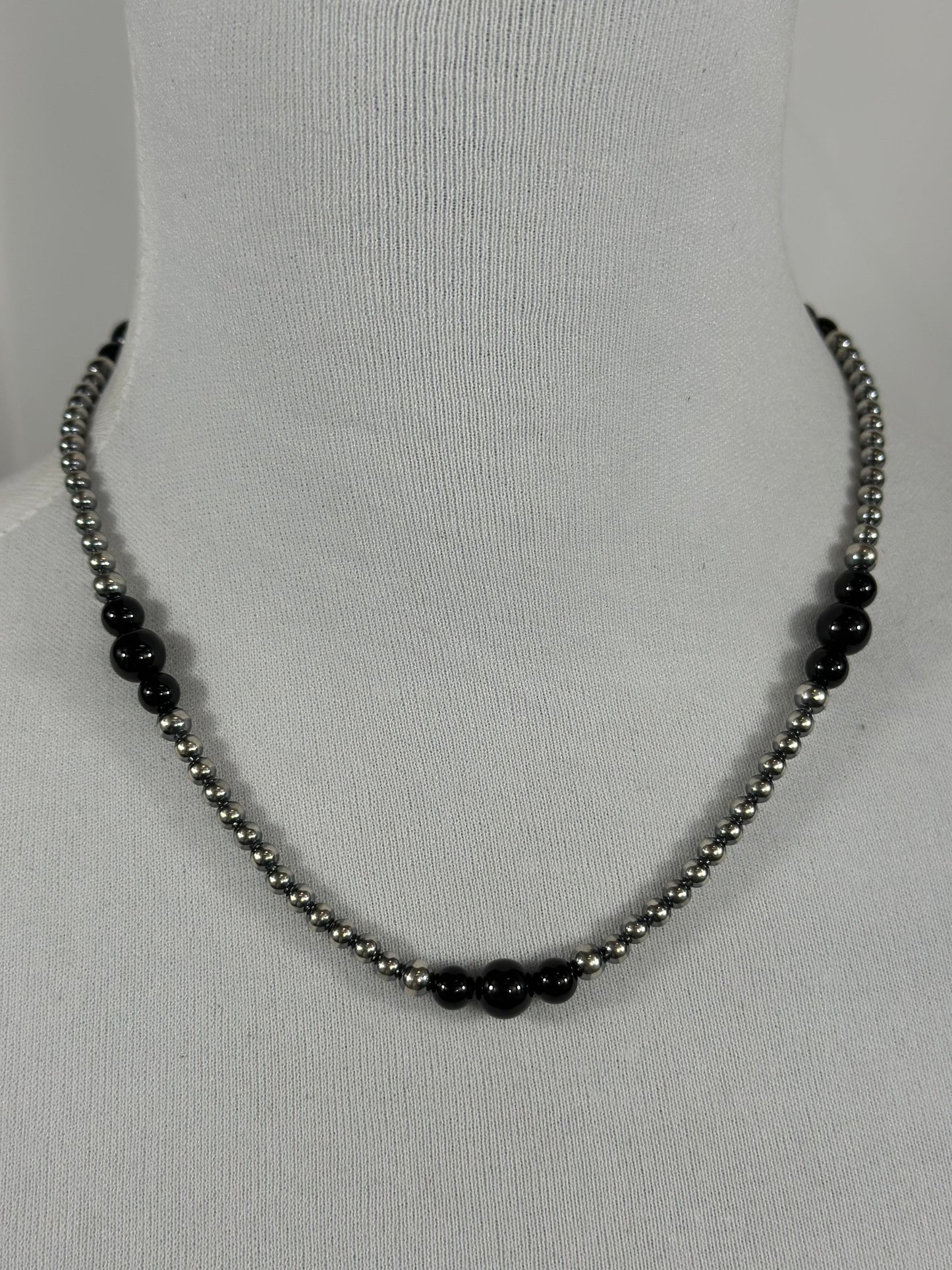 4-8mm Sterling Silver and Black Onyx Necklace