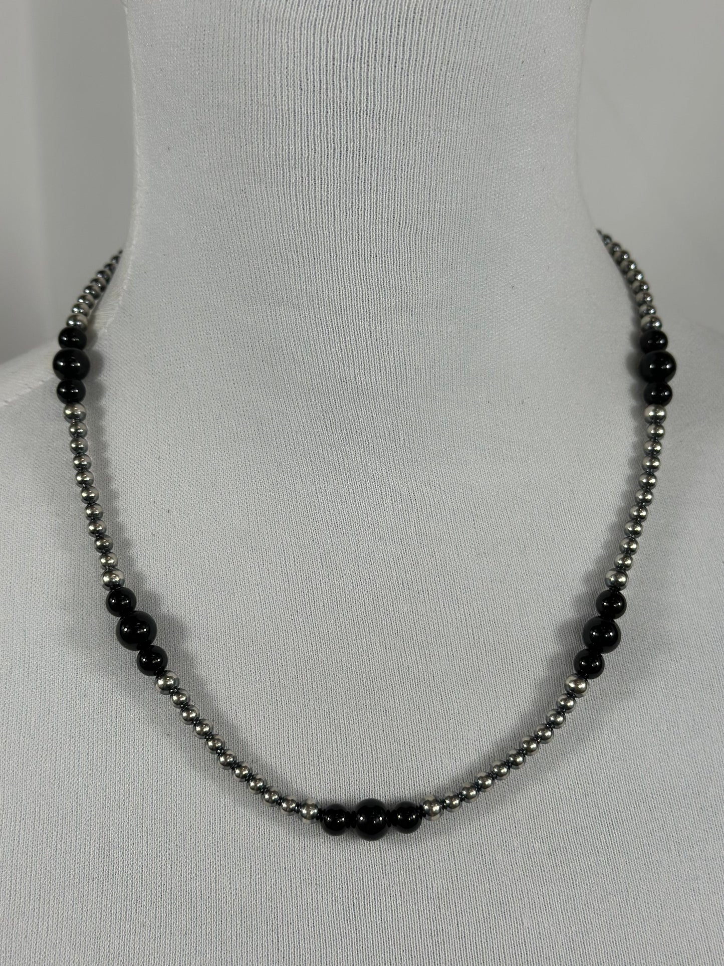 4-8mm Sterling Silver and Black Onyx Necklace