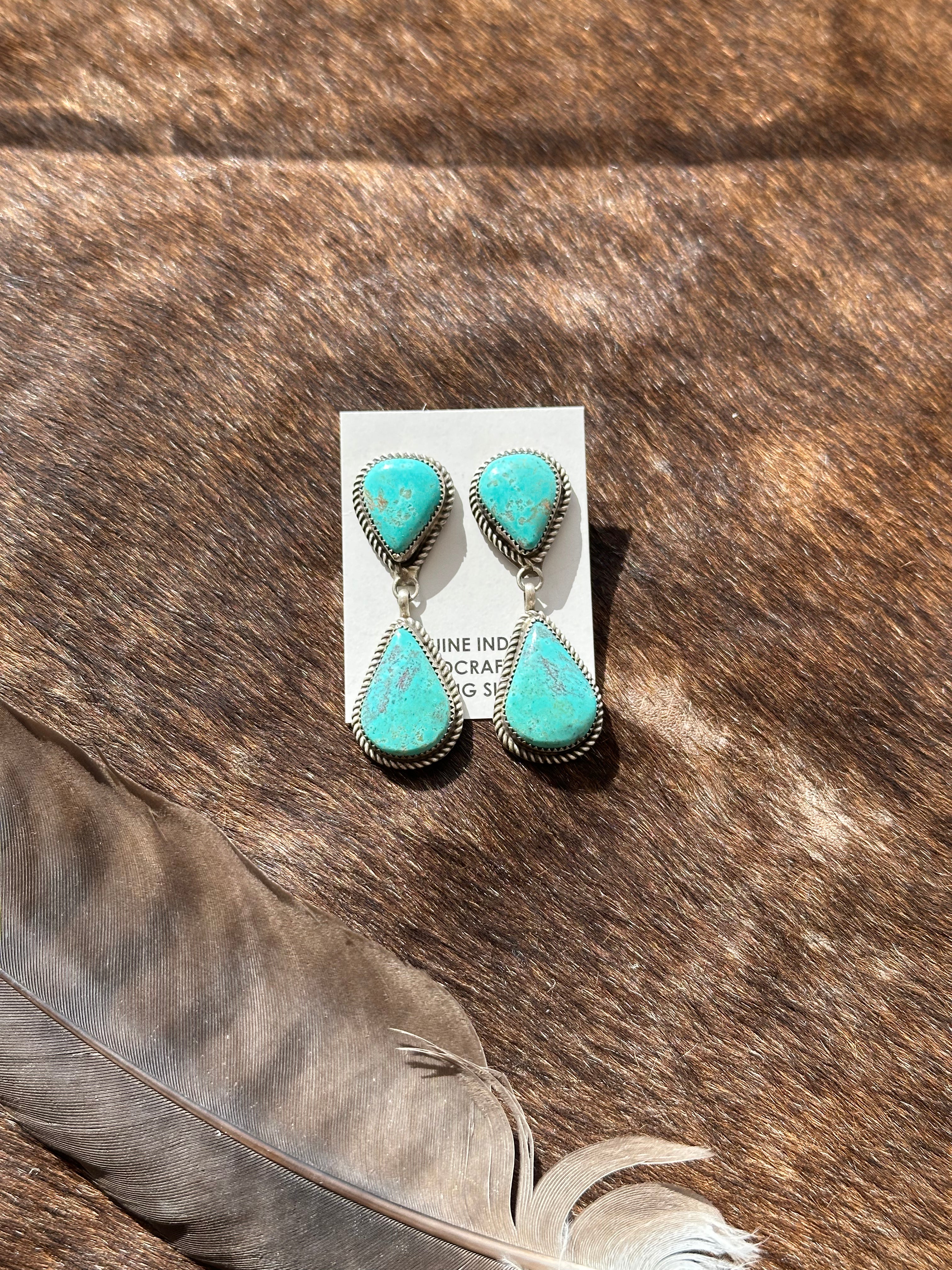 Two Stone Teardrop Kingman Earrings