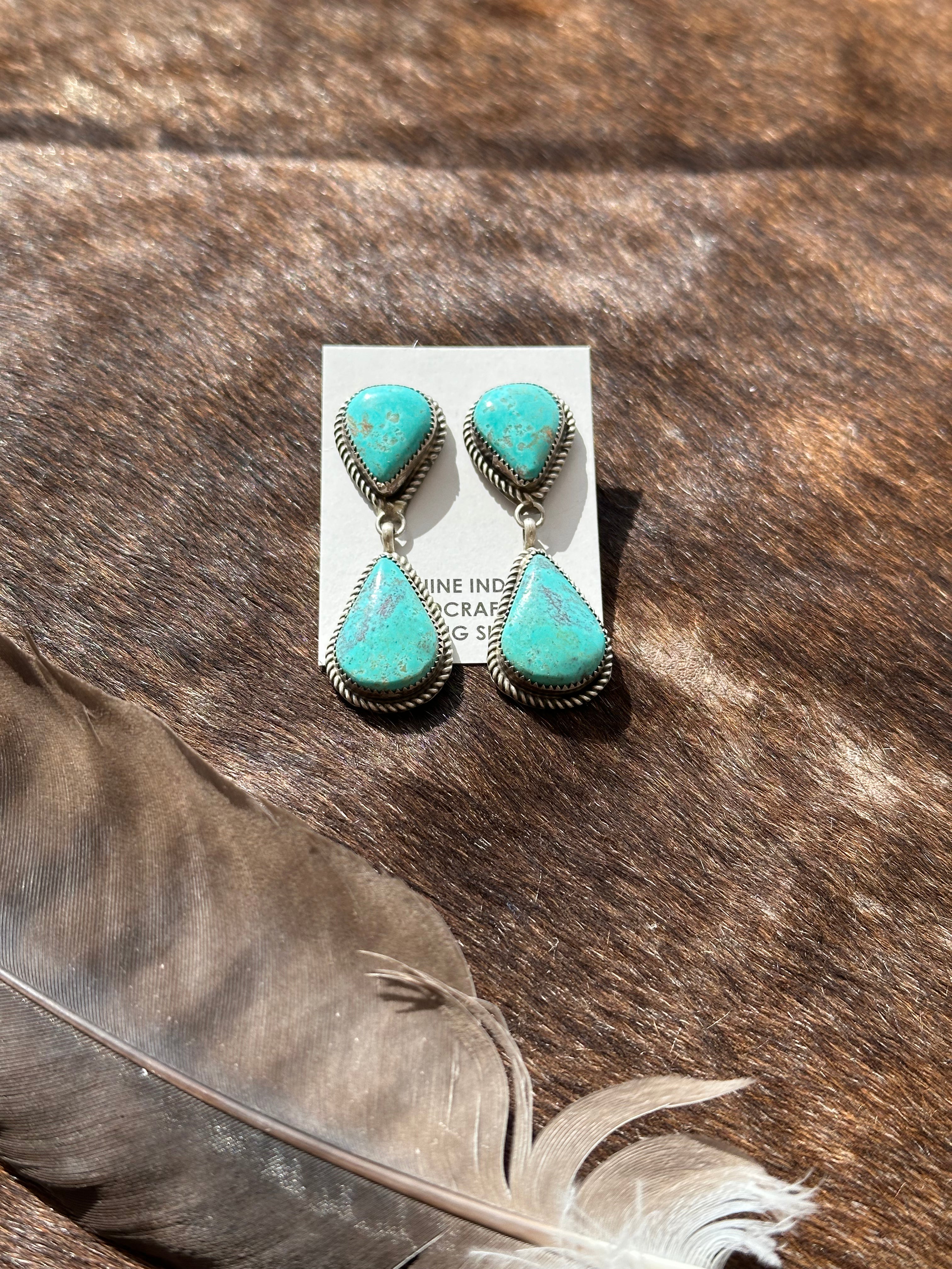 Two Stone Teardrop Kingman Earrings