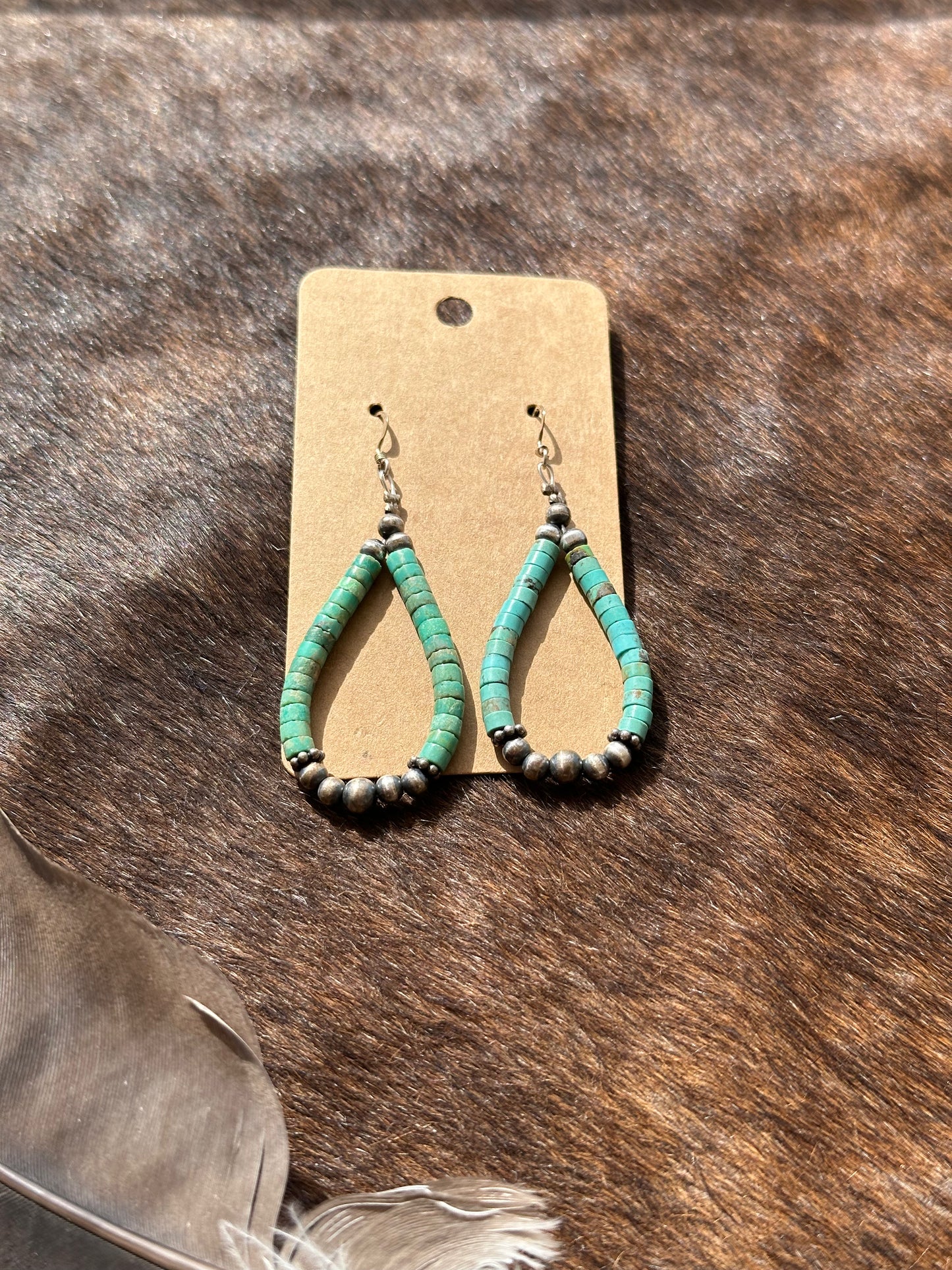 Kingman Turquoise and Silver Pearl Earrings