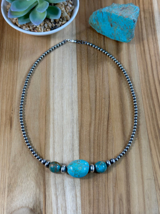 Kingman Turquoise and Sterling Pearl Necklace