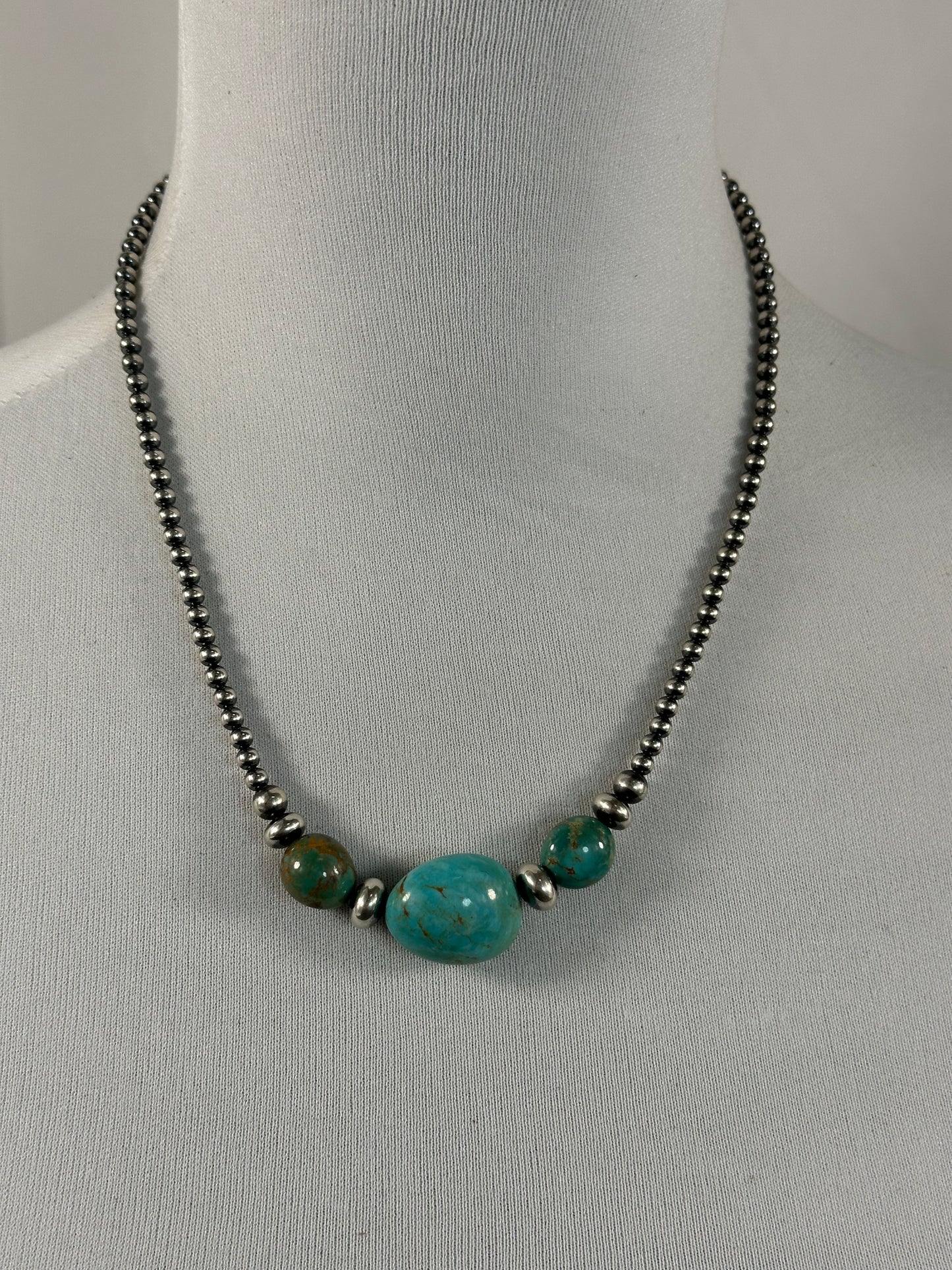 Kingman Turquoise and Sterling Pearl Necklace