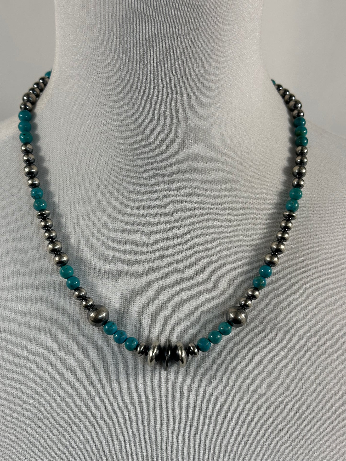 Kingman Turquoise and Sterling Pearl Necklace