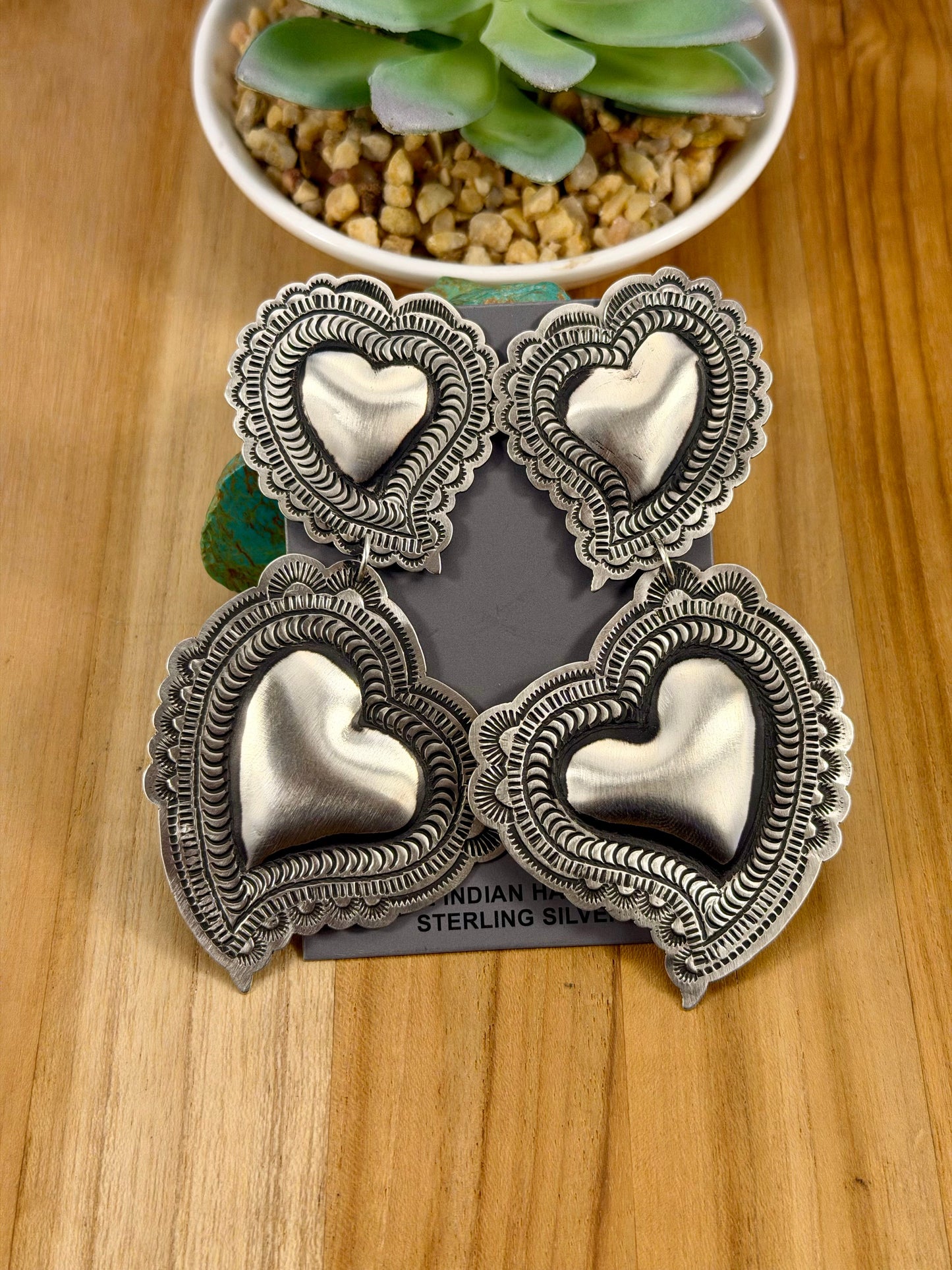 Sterling Silver Stamped Heart Dangle Earrings