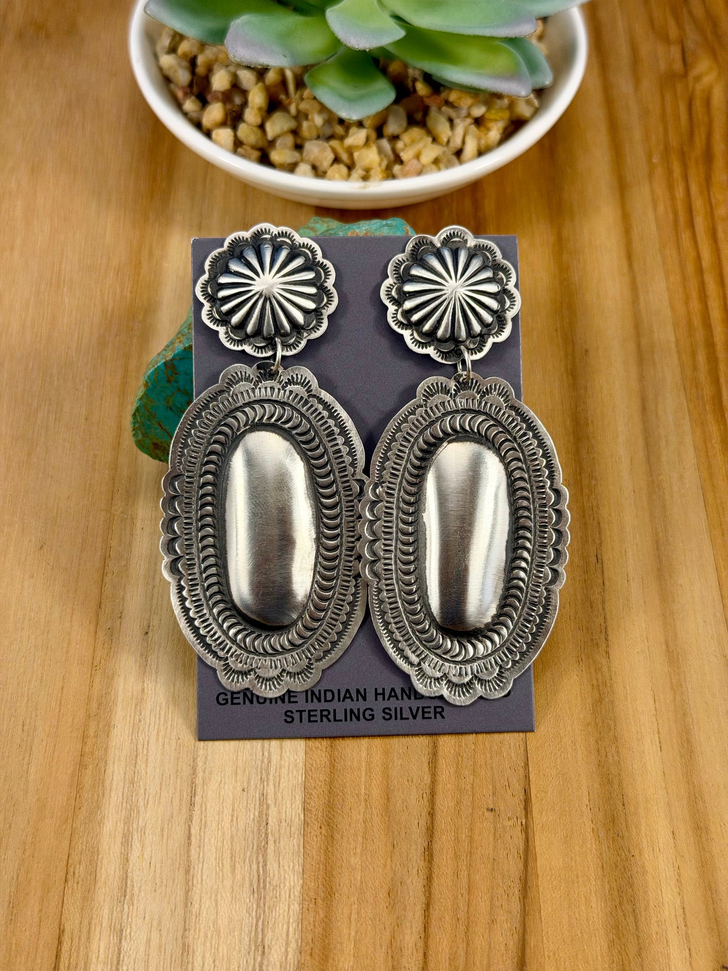Sterling Silver Stamped Oval Dangle Earrings