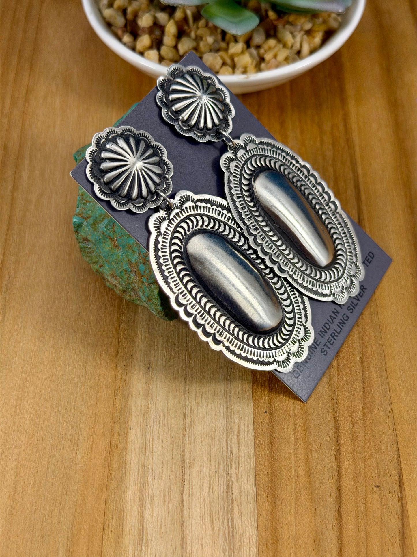 Sterling Silver Stamped Oval Dangle Earrings