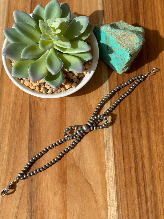8" Double Strand Sterling Pearl Bow Bracelet