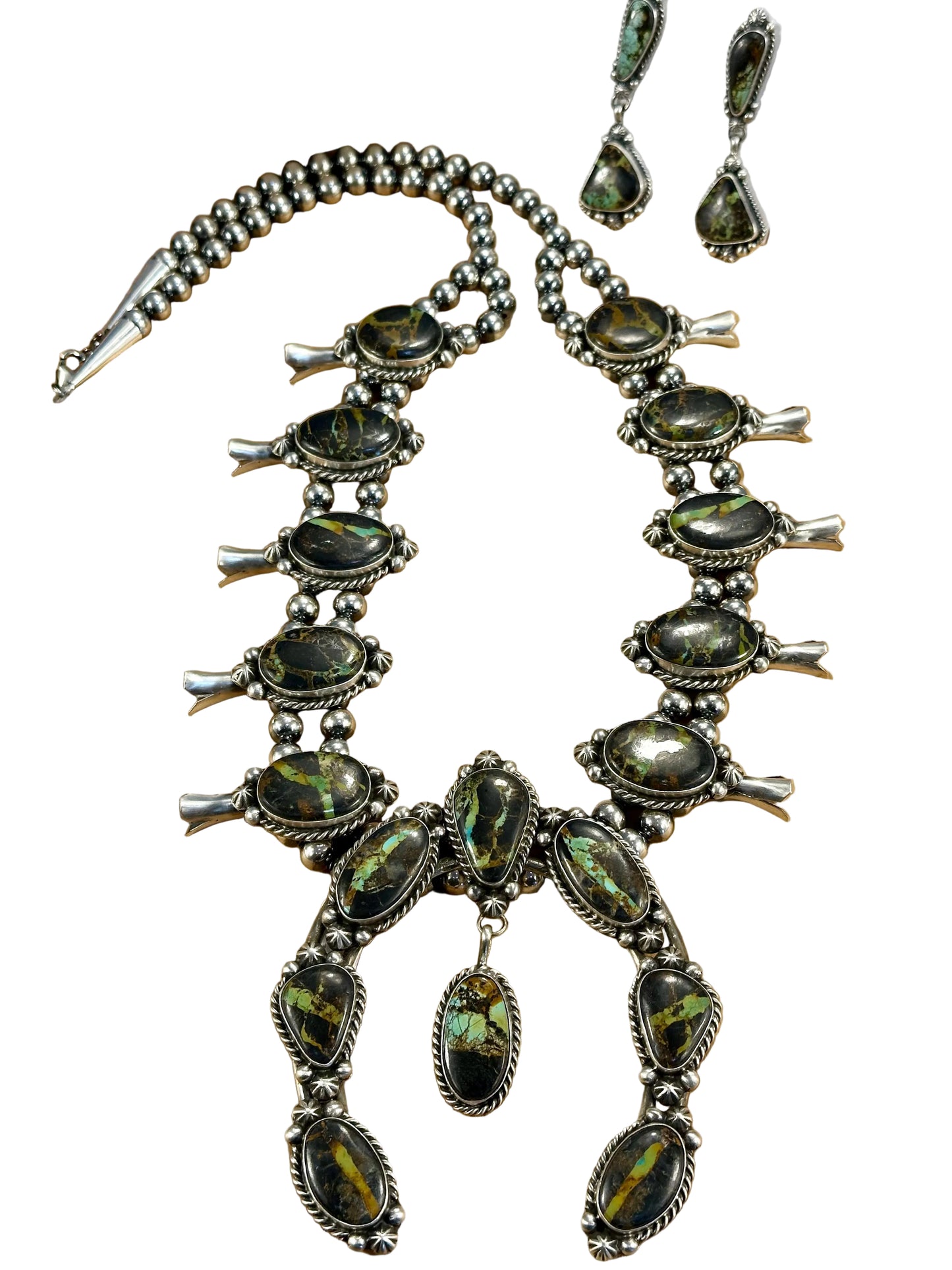 Black Jack Squash Blossom & Earrings Set