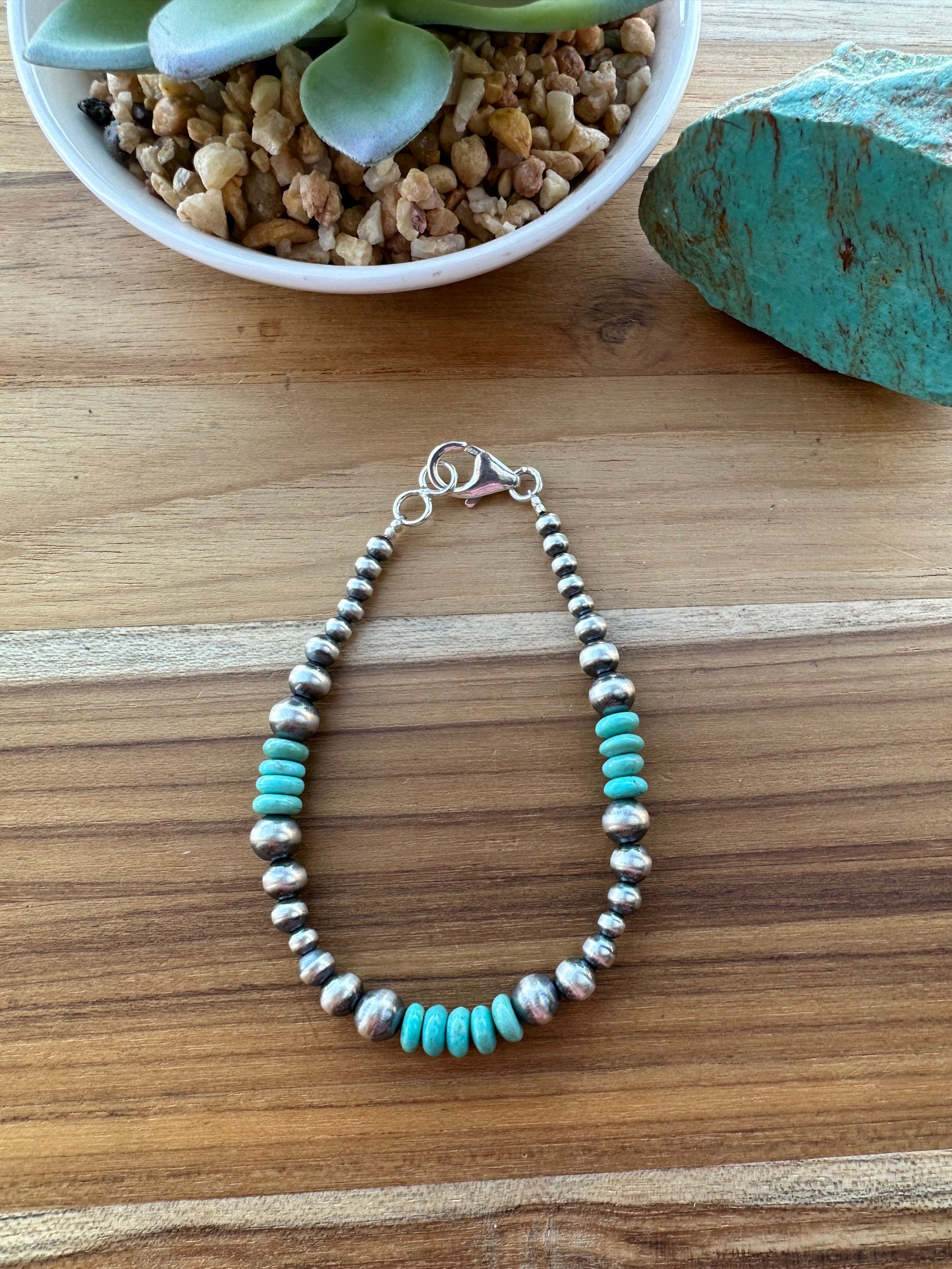 Sterling Pearl & Kingman Bead Bracelet