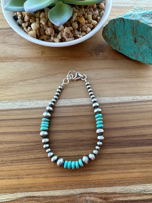 Sterling Pearl & Kingman Bead Bracelet