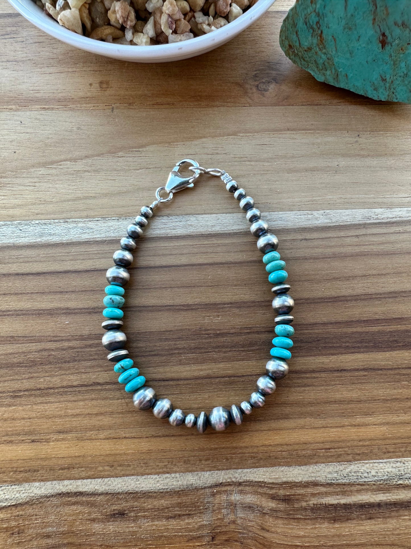 Sterling Pearl & Kingman Bead Bracelet