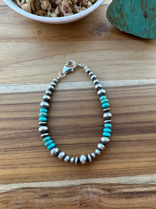 Sterling Pearl & Kingman Bead Bracelet
