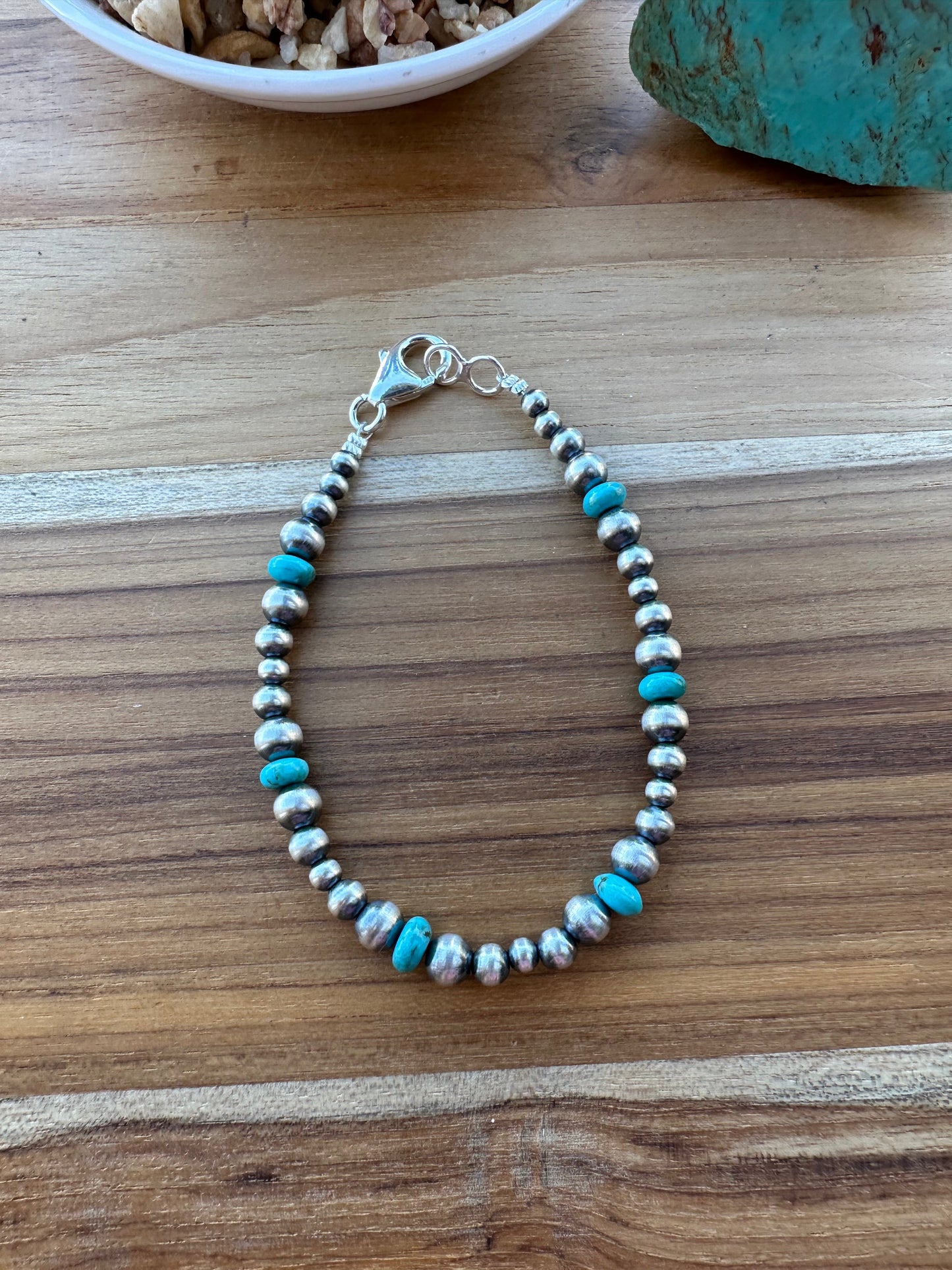Sterling Pearl & Kingman Bead Bracelet