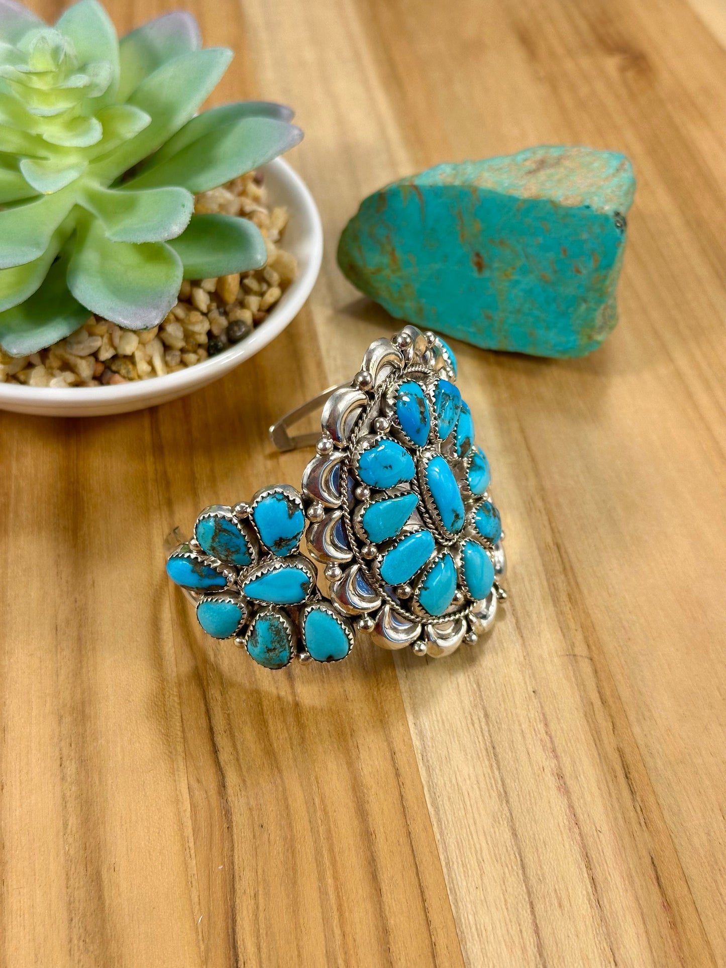 Sleeping Beauty Flower Cluster & Sterling Silver Cuff