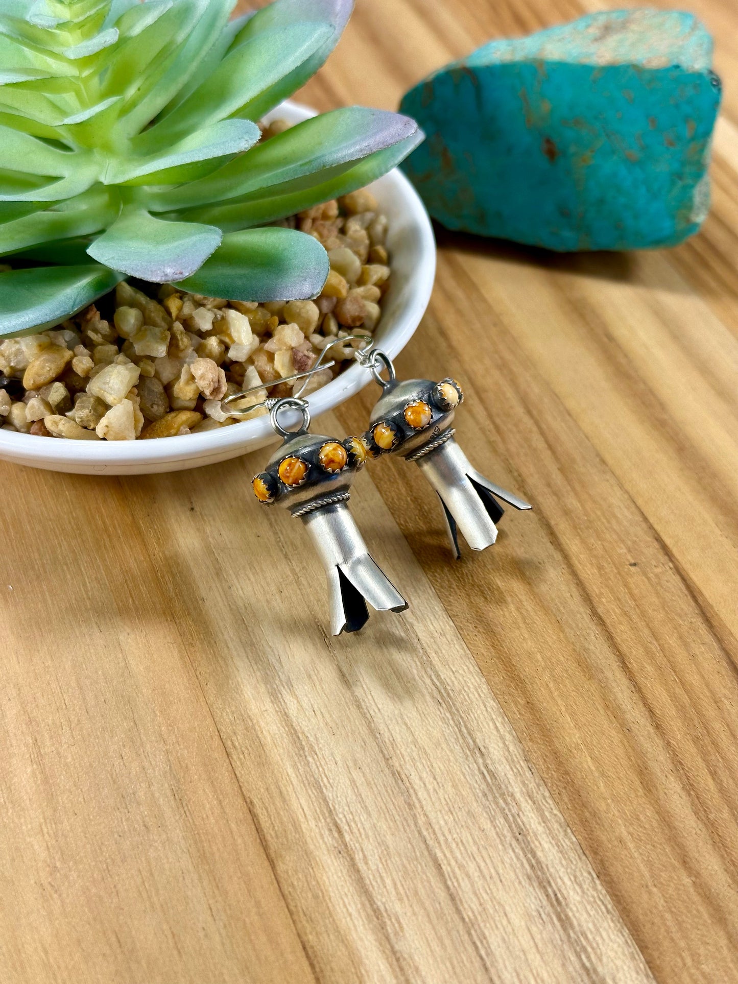 Kingman & Orange Spiny Sterling Blossom Earrings