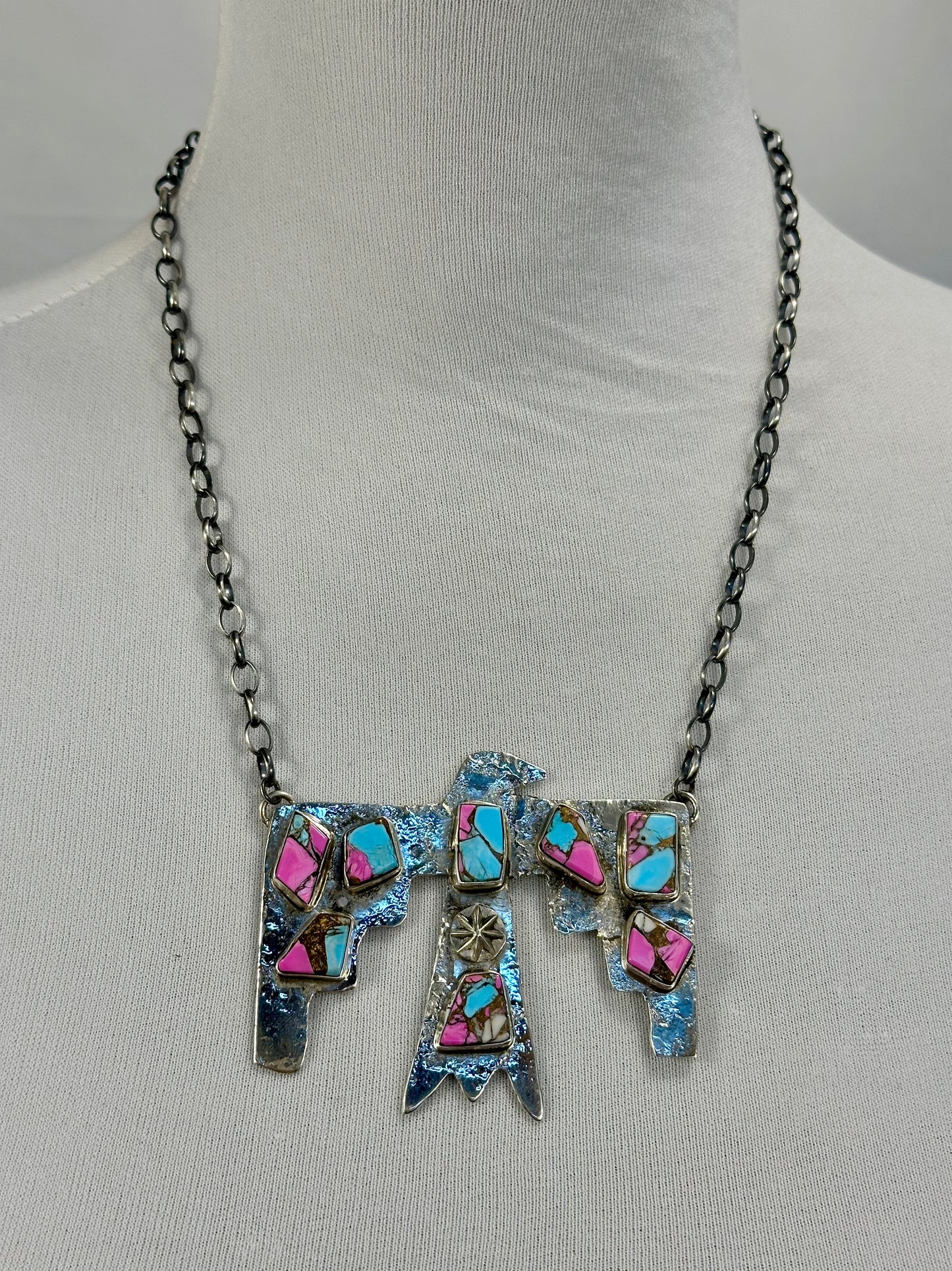 Cotton Candy Thunderbird Sterling Silver Necklace