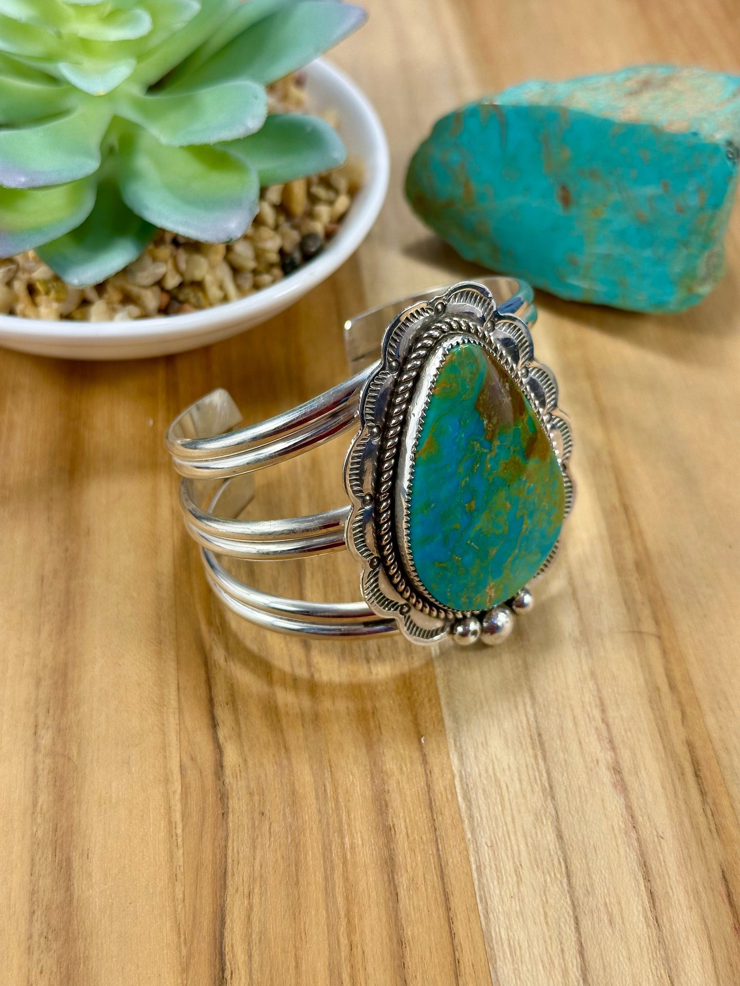 Kingman Turquoise Tear Drop Sterling Silver Cuff Bracelet