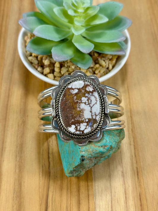 Wild Horse Oval Sterling Silver Cuff Bracelet