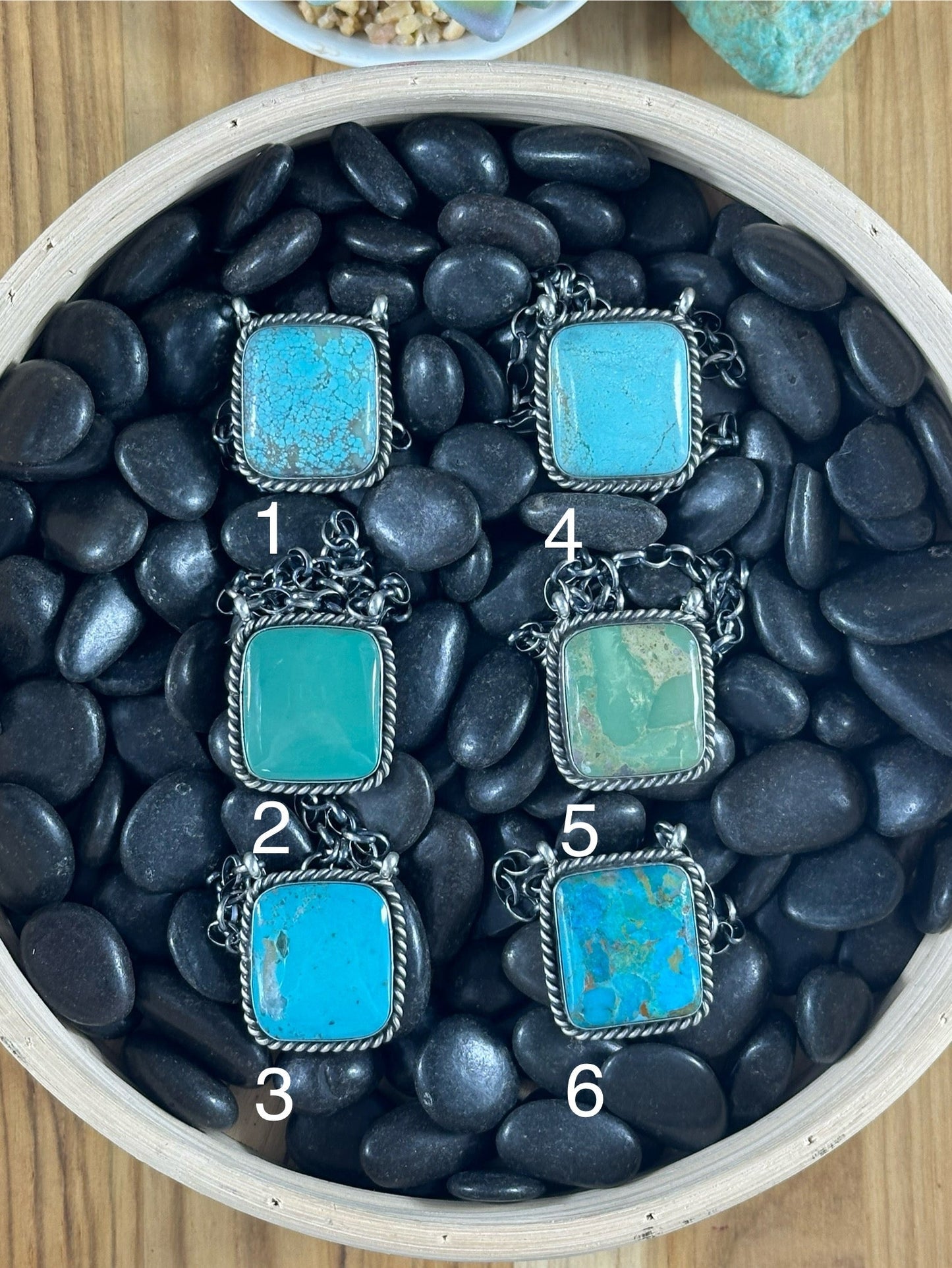 Kingman Turquoise Square Stelring Silver Necklaces