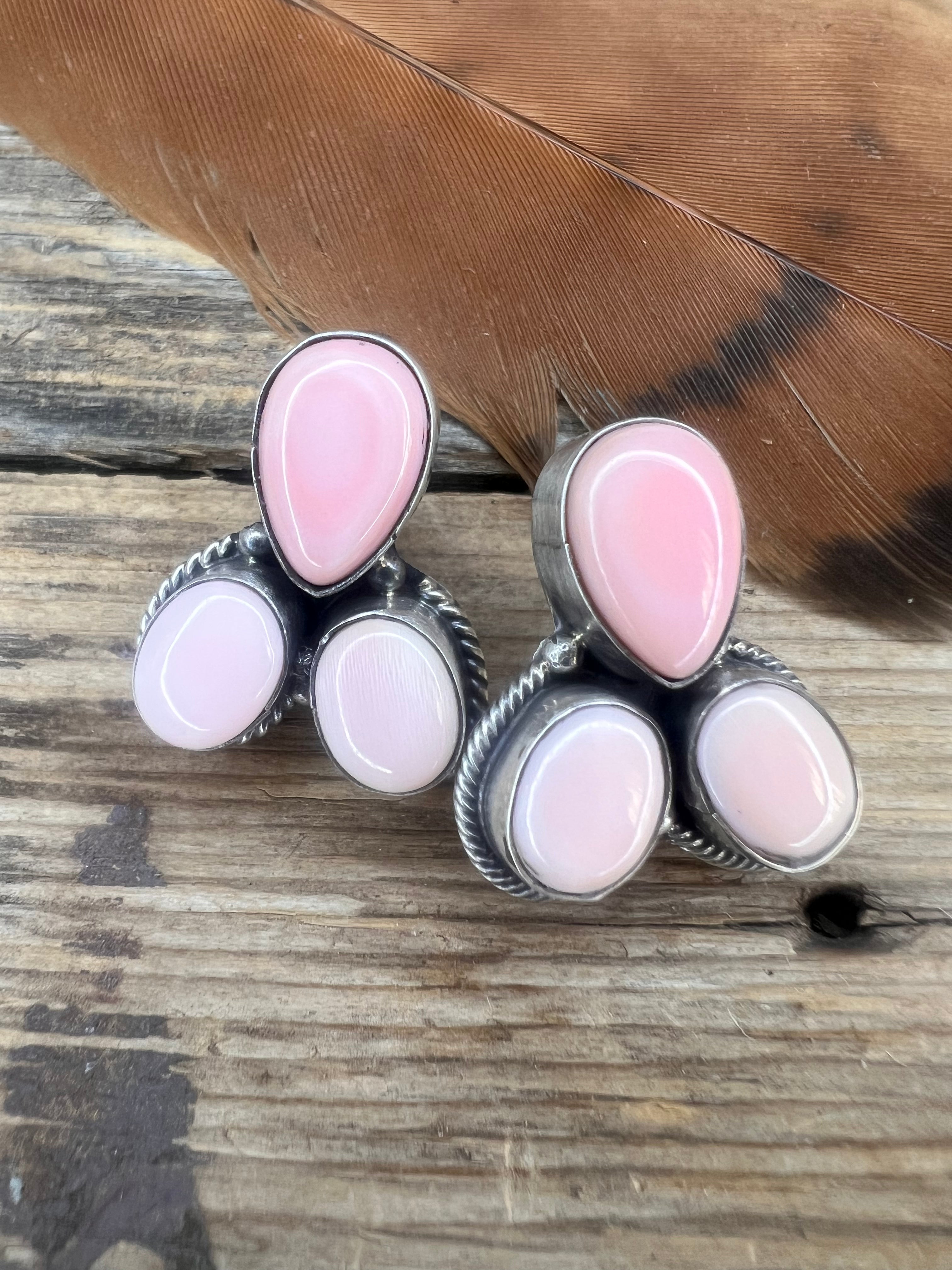 Three stone oval cotton candy earrings