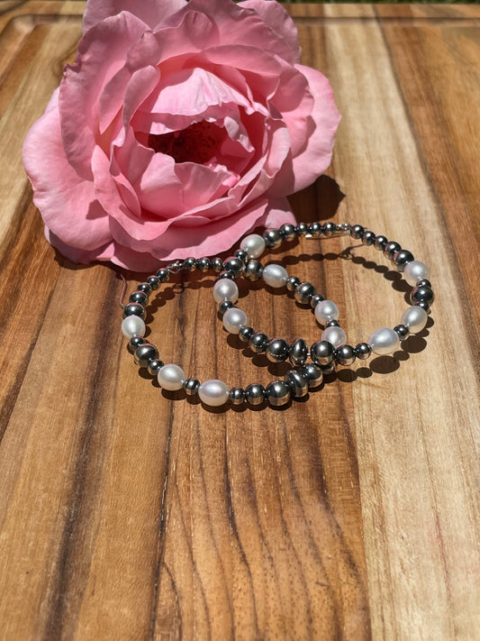 Freshwater and Silver Pearl Earrings