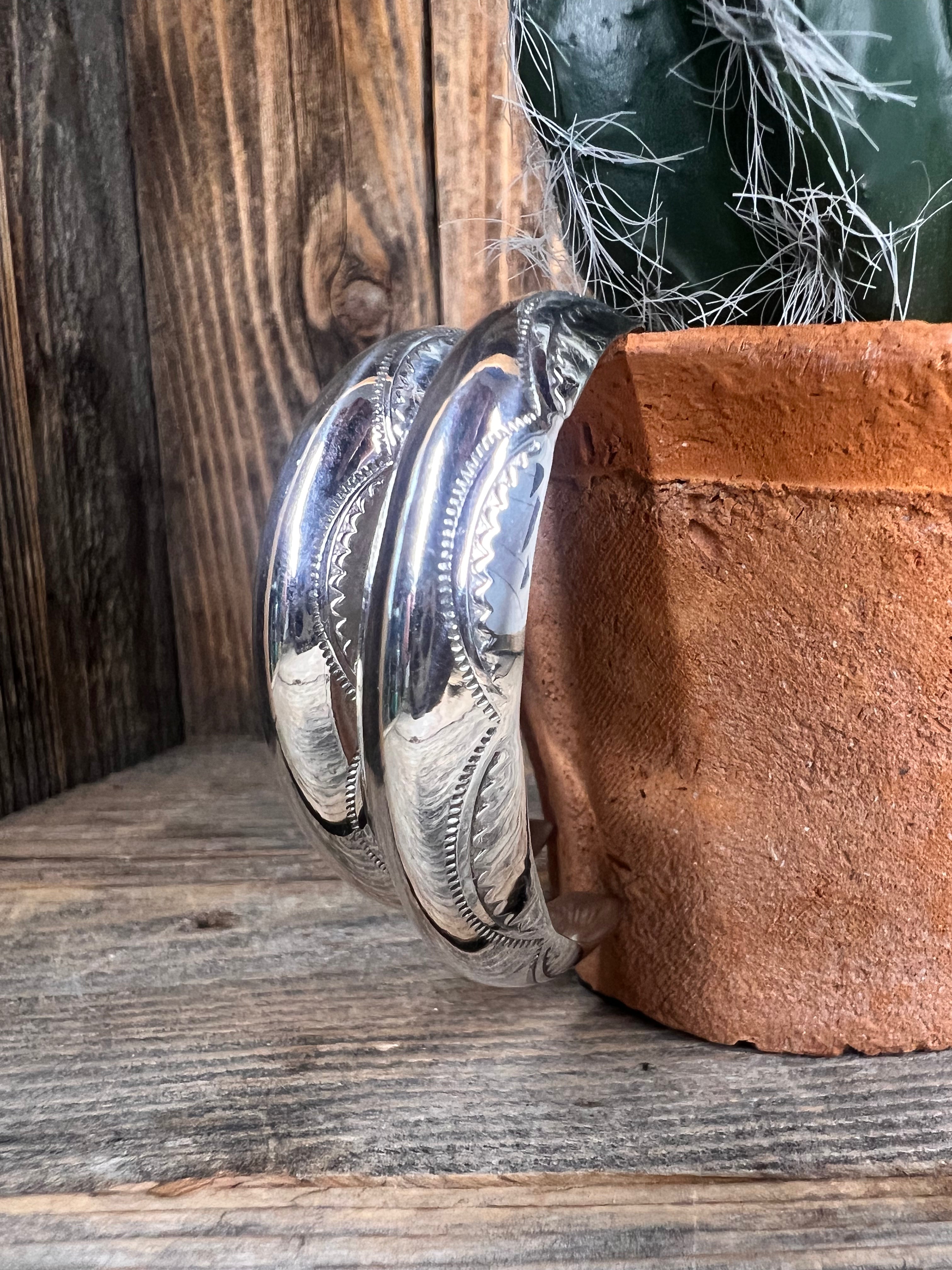 Stamped Silver Hoops