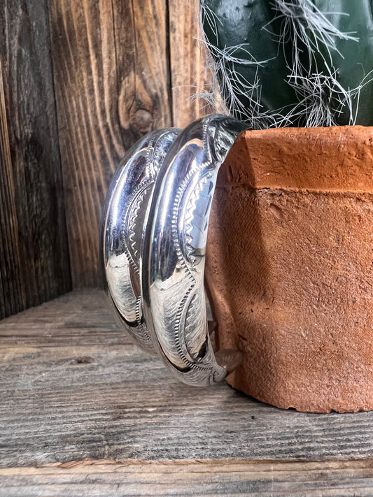 Stamped Silver Hoops