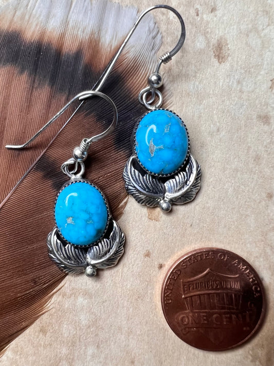 Blue Kingman Feather Earrings