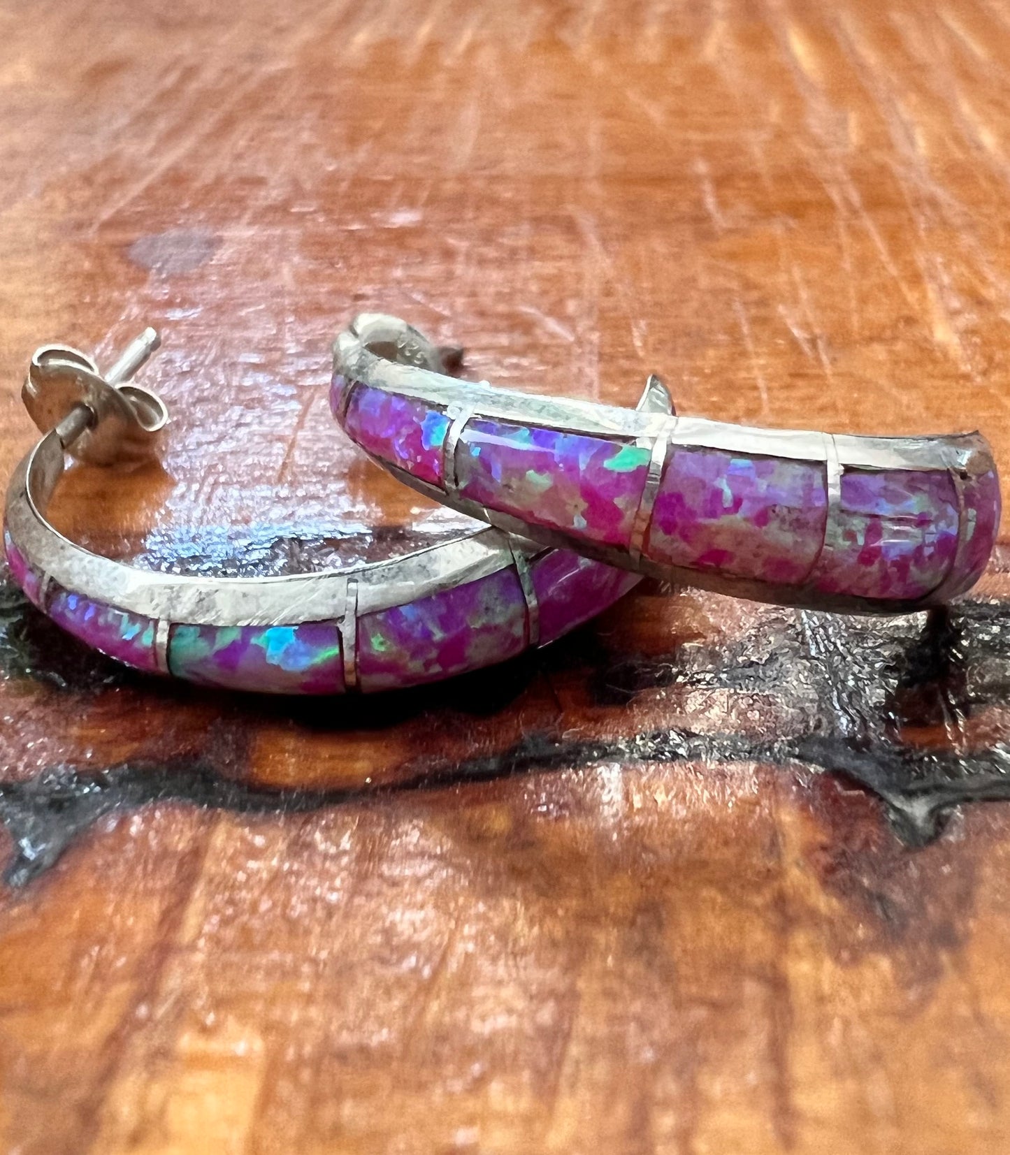 Pink Opal Half Hoop Earrings