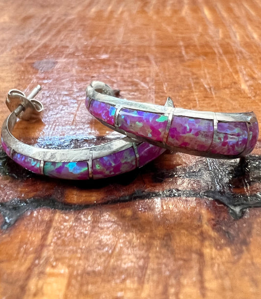 Pink Opal Half Hoop Earrings