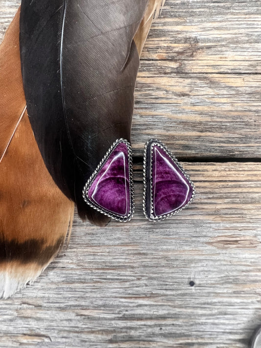 Purple Spiny Triangle Earrings