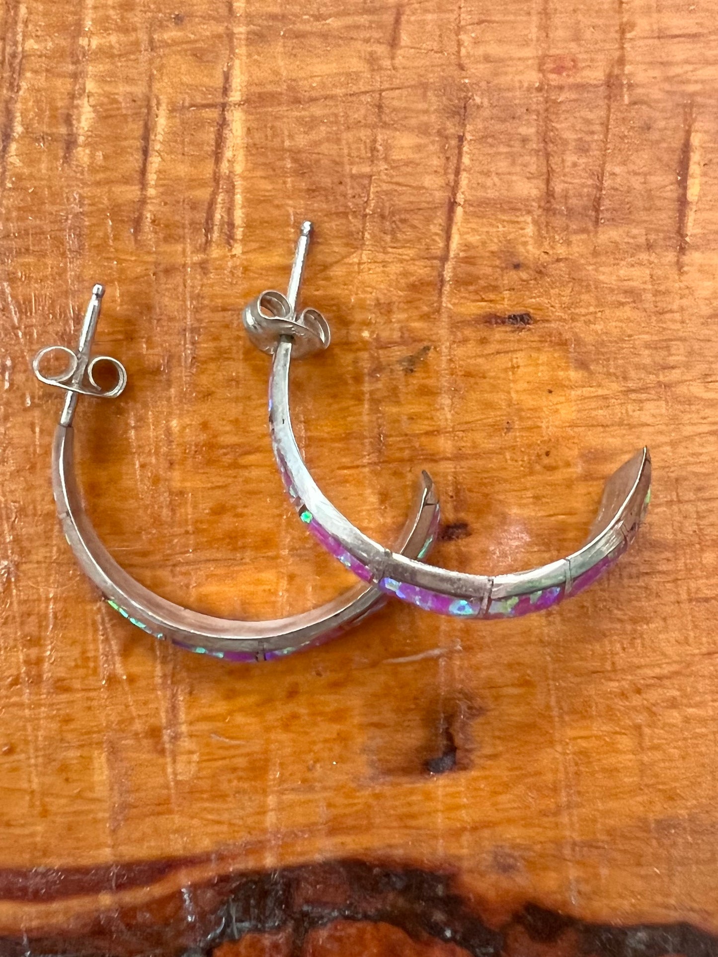 Pink Opal Half Hoop Earrings