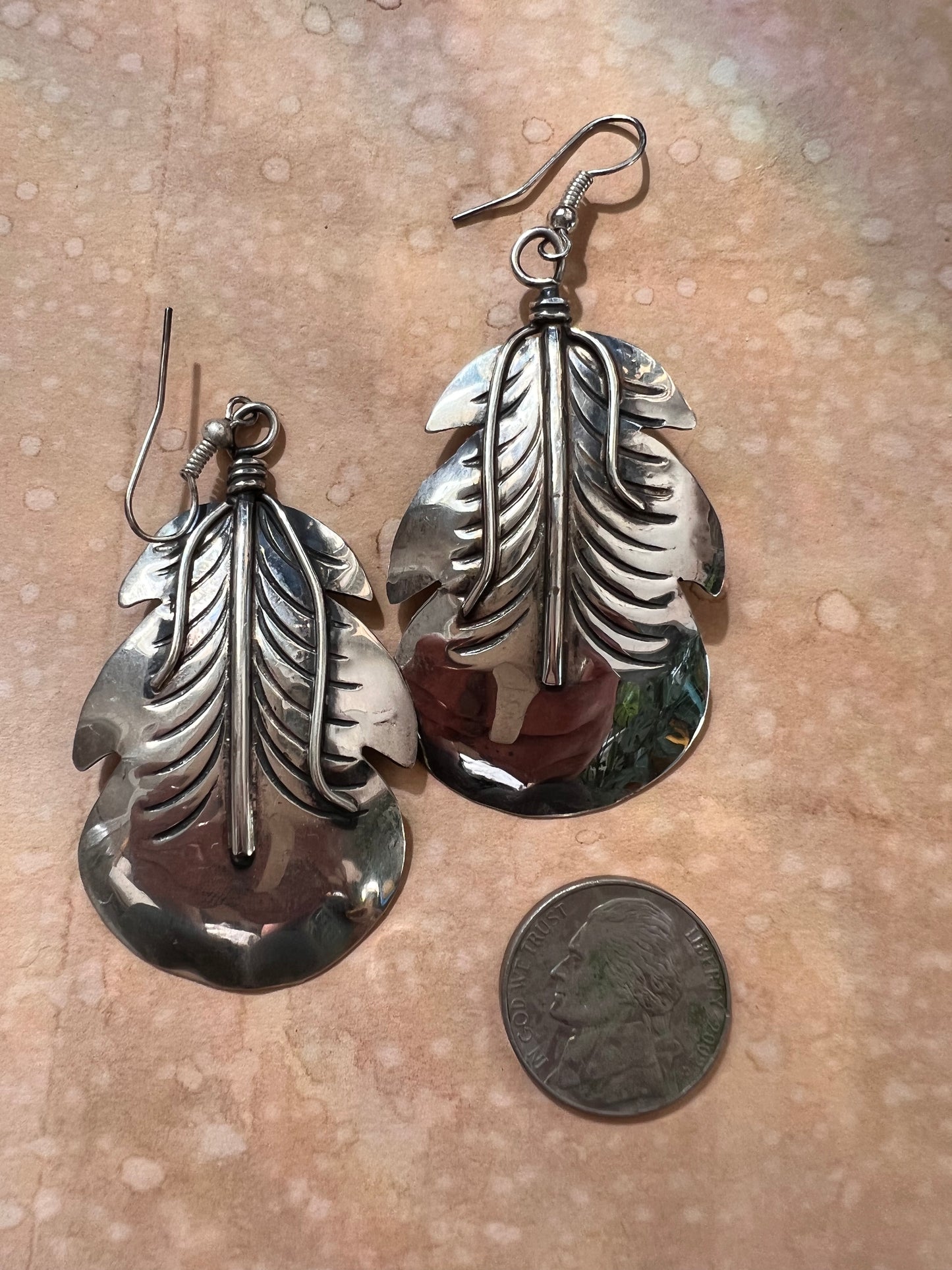 Large Sterling Feather Earrings