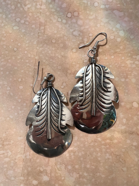 Large Sterling Feather Earrings