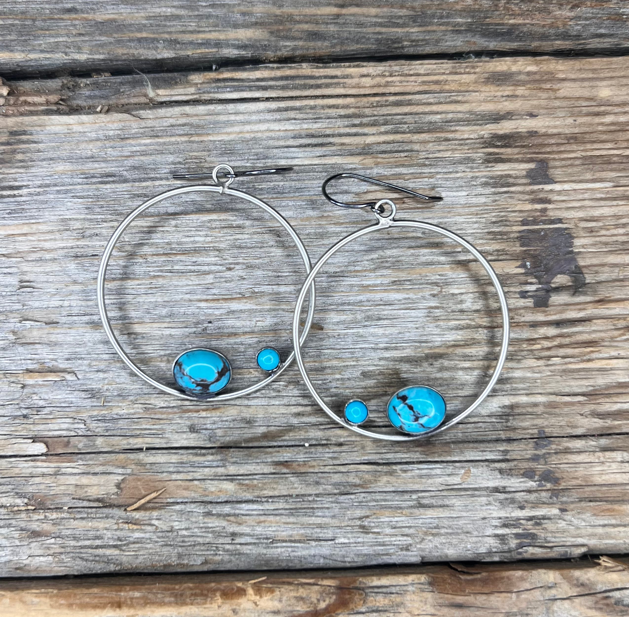 Two stone turquoise hoops