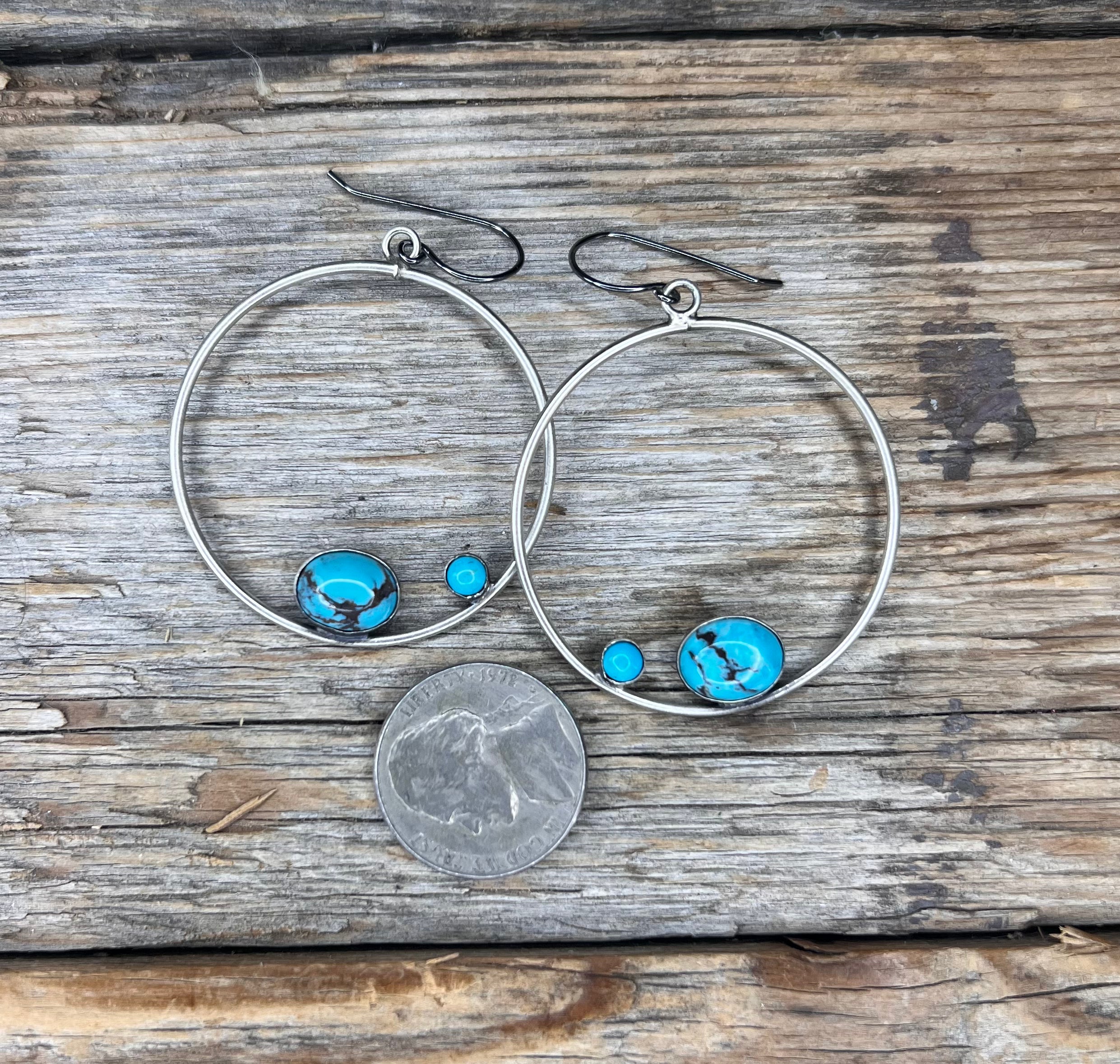 Two stone turquoise hoops