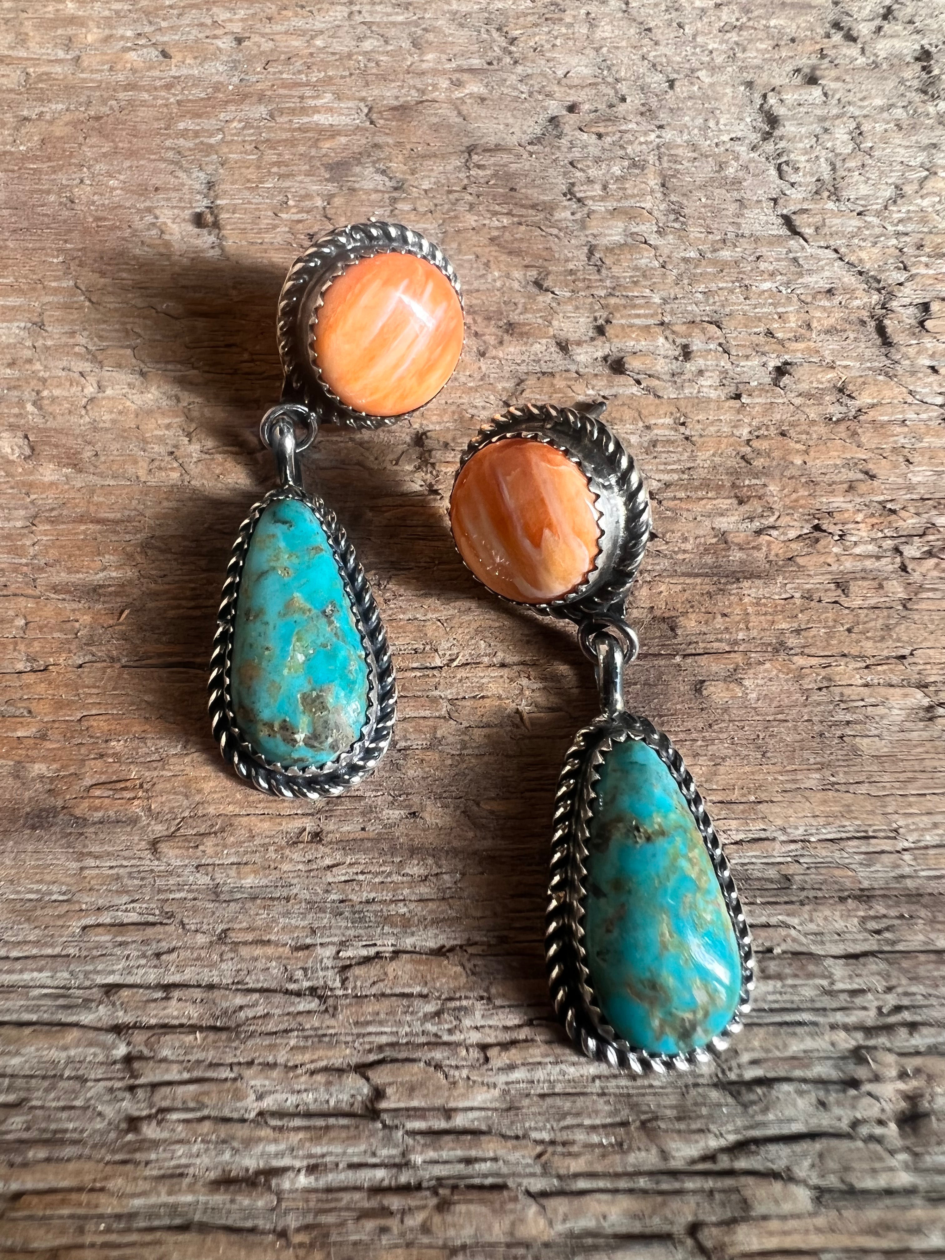 Spiny and Kingman dangle earrings