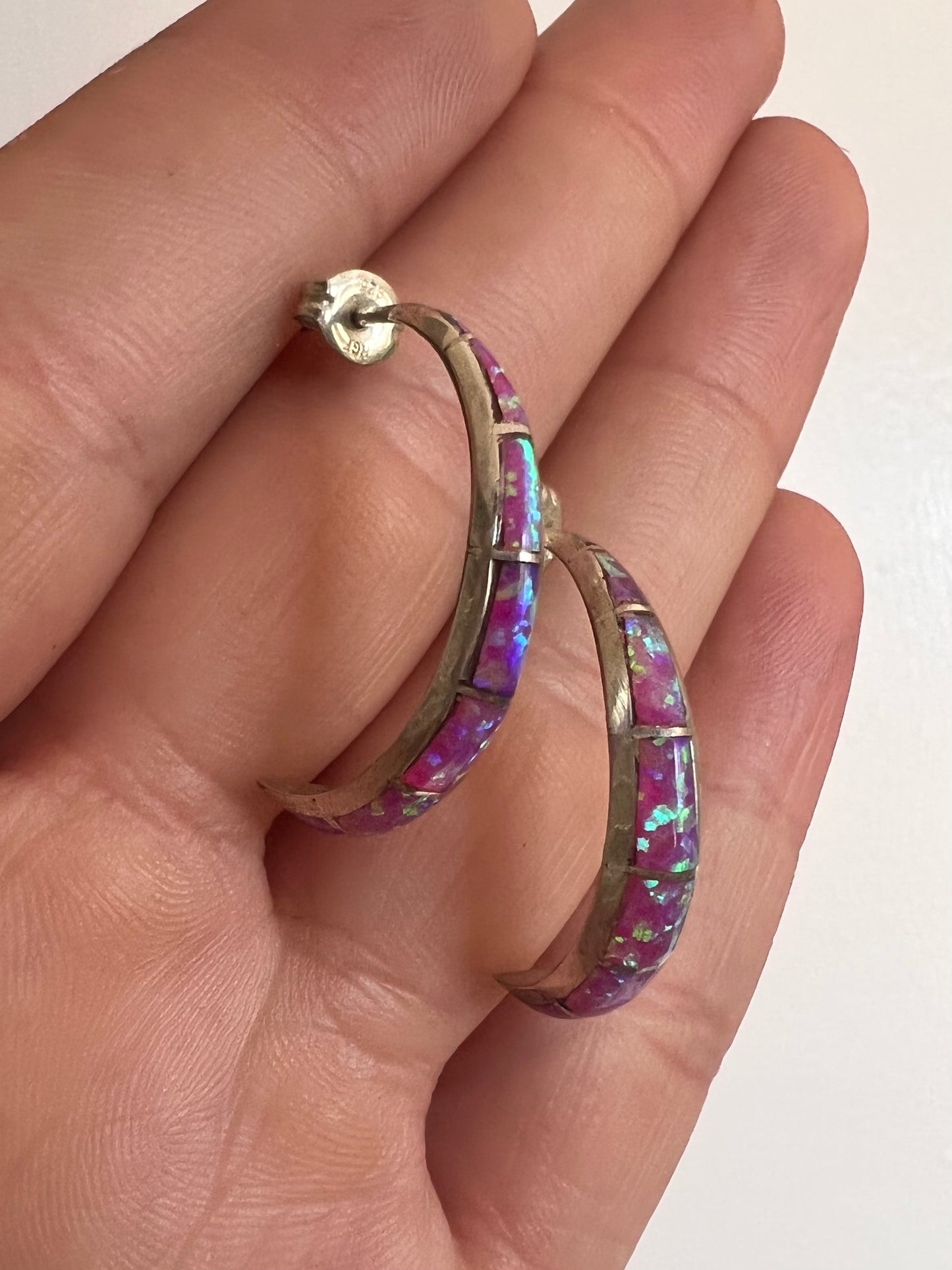 Pink Opal Half Hoop Earrings