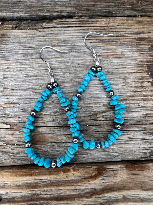 Kingman Nugget and Silver Pearl Earrings