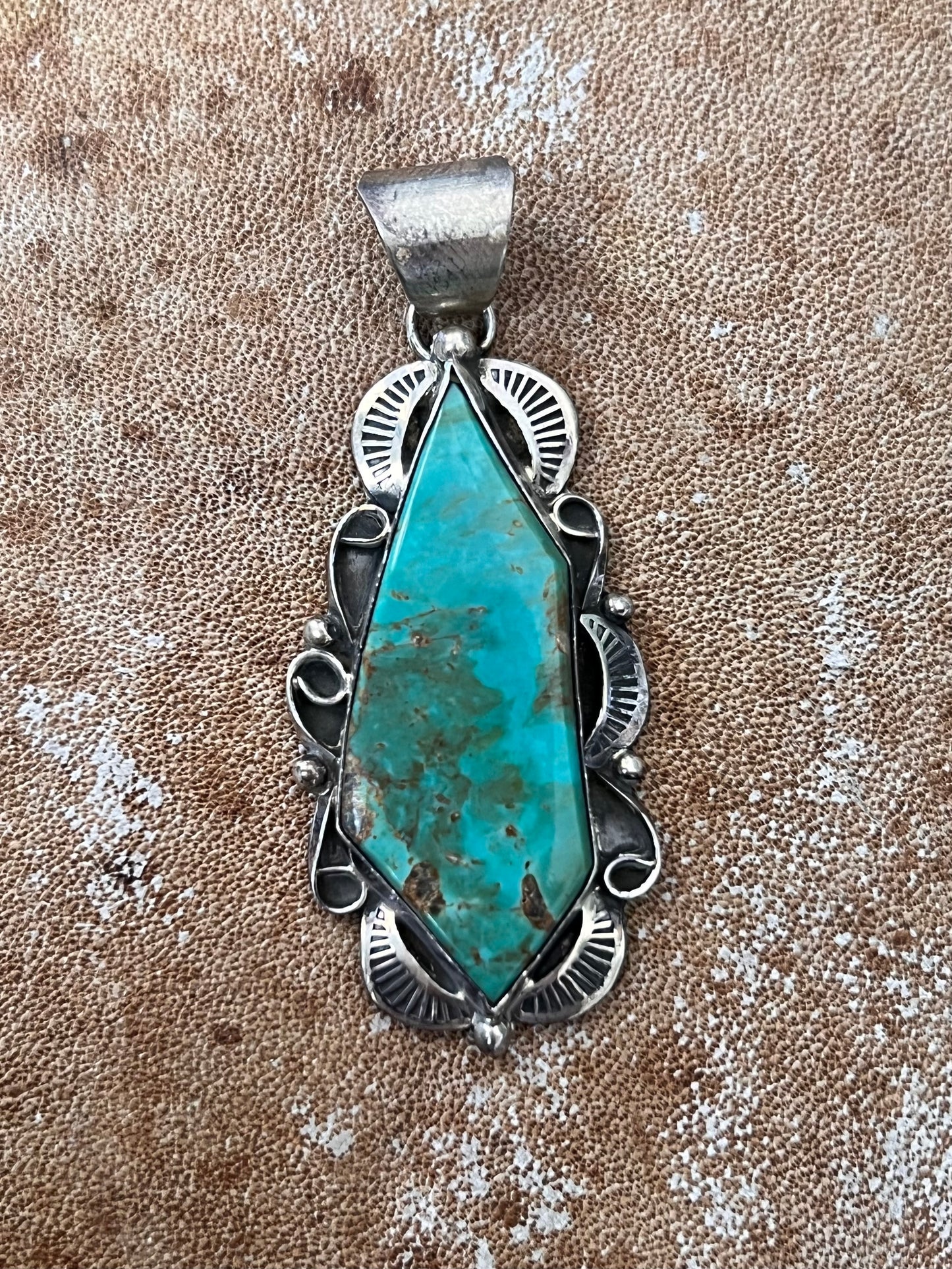 Kingman Turquoise Stamped Pendant