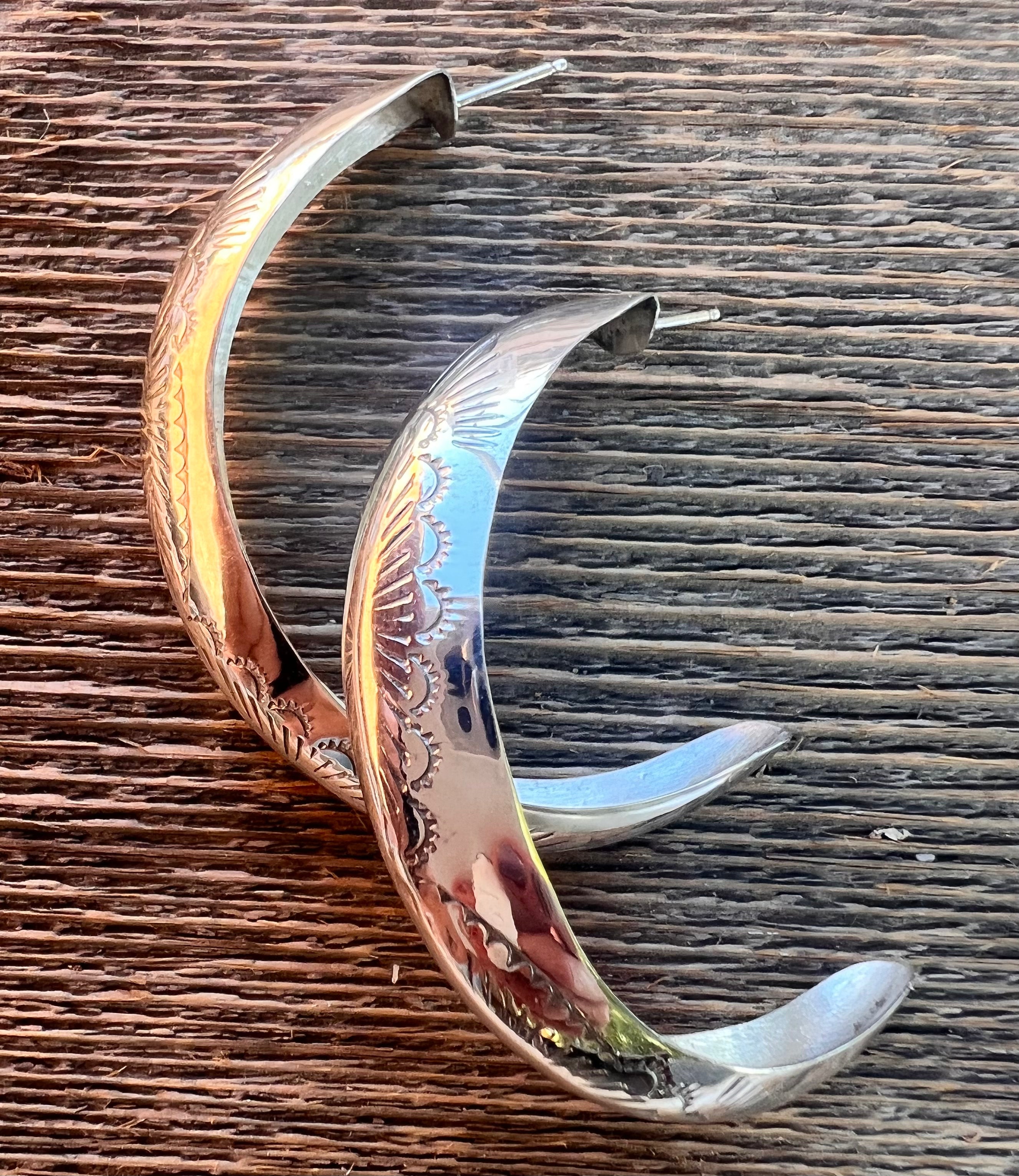 Stamped Silver Hoops