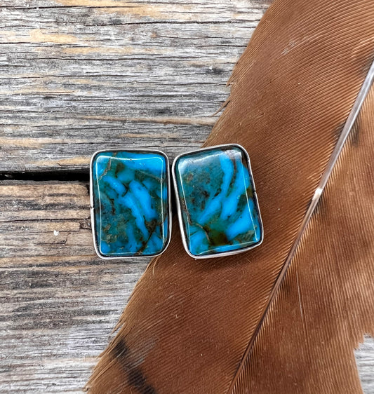 Blue Turquoise Square Earrings