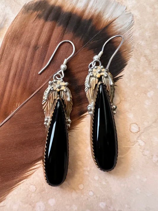 Black Onyx Feather Earrings